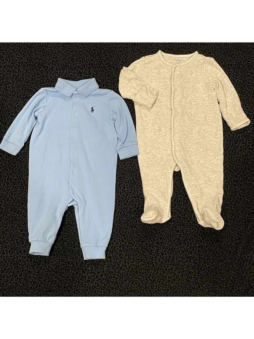 Ralph Lauren Boys One Piece Romper 6M Baby Lot Of 2 Outfits Cotton Blue Gray